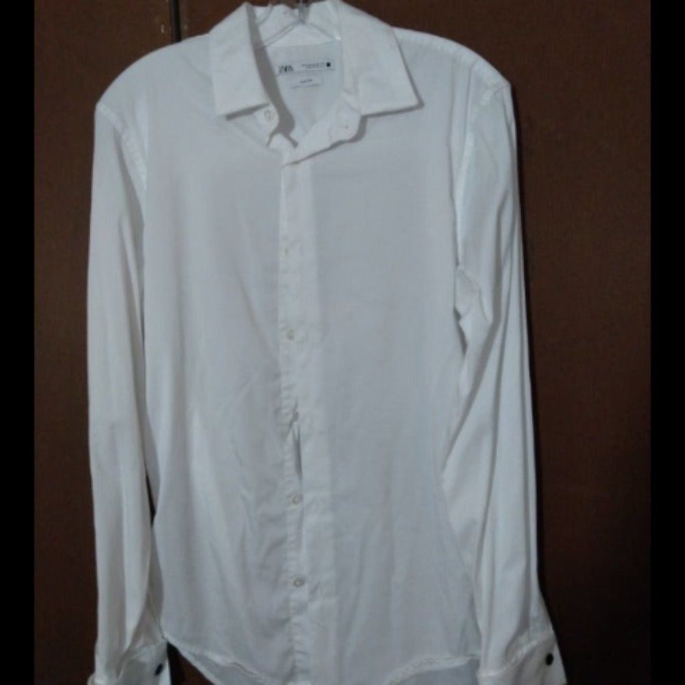 ZARA MAN SLIM FIT BUTTON UP SHIRT WHITE MEDIUM